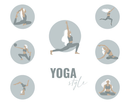 set of yoga assan with a girl 
Vector illustration