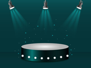 Abstract 3d room with realistic cylinder pedestal podium. Minimal scene for product display presentation. Vector geometric platform. Stage for showcase