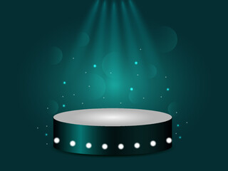 Abstract 3d room with realistic cylinder pedestal podium. Minimal scene for product display presentation. Vector geometric platform. Stage for showcase