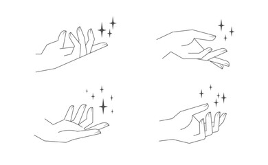 Mystic palm hands vector linear drawing. Line vector illustration. Aesthetic simple design.