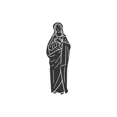 Virgin Mary Icon Silhouette Illustration. Nativity Vector Graphic Pictogram Symbol Clip Art. Doodle Sketch Black Sign.