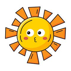 Smiling sun character with face and rays icon.