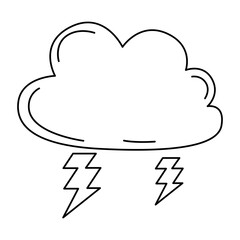 Lightning thunderstorm cloud weather thin line icon.