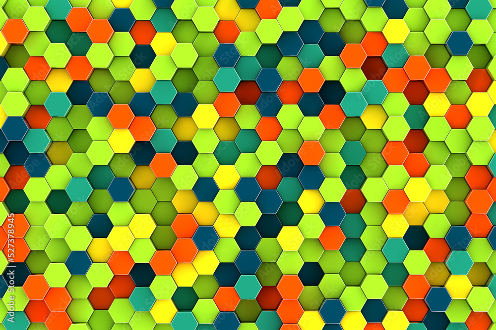 Leinwandbilder Multicolor Abstract Futuristic Polygons Hexagone Cubes Structure Background. 3d Rendering