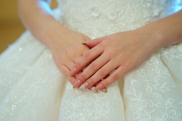 Obraz na płótnie Canvas Elegant female hands of bride