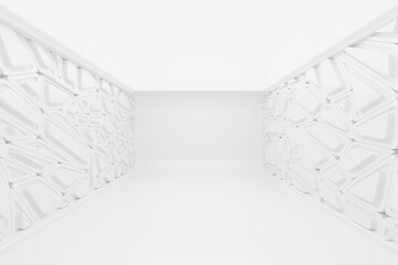 Illuminated Empty Open Space, Corridor or Room Interior, White Abstract Modern Architecture Background. 3d Rendering