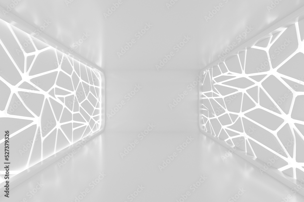 Aufkleber Illuminated Empty Open Space, Corridor or Room Interior, White Abstract Modern Architecture Background. 3d Rendering