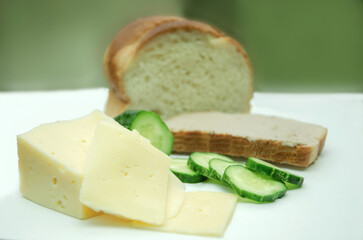 chopped hard cheese and cucumber