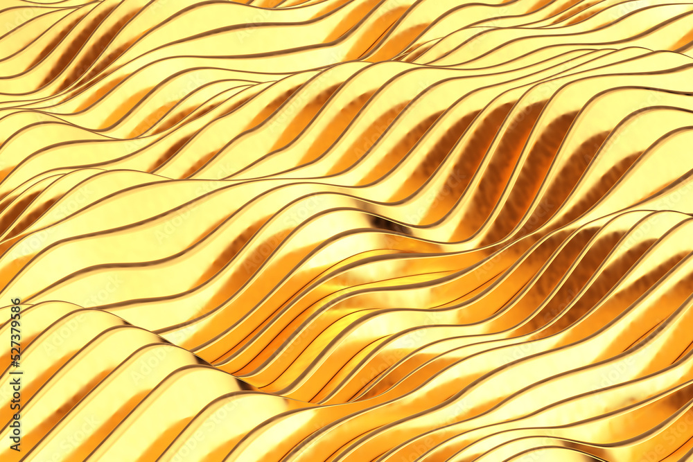 Aufkleber Abstract Golden Shiny Wavy Texture Background. 3d Rendering