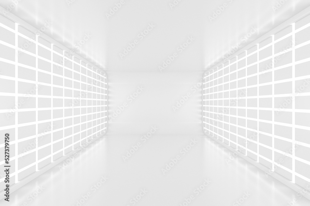 Aufkleber illuminated empty open space, corridor or room interior, white abstract modern architecture backgrou