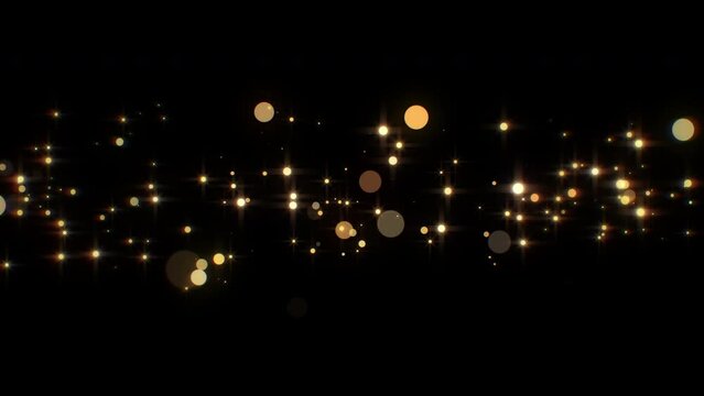 Golden Xmas concept the motion of bokeh lights. Gold party and presentation backdrops. Motion design. Realistic floating particles. 4k 2160p Overlays.
