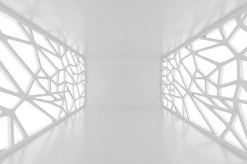 Illuminated Empty Open Space, Corridor or Room Interior, White Abstract Modern Architecture Background. 3d Rendering