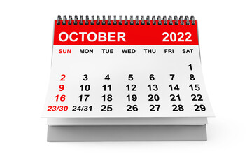 Calendar October 2022. 3d rendering