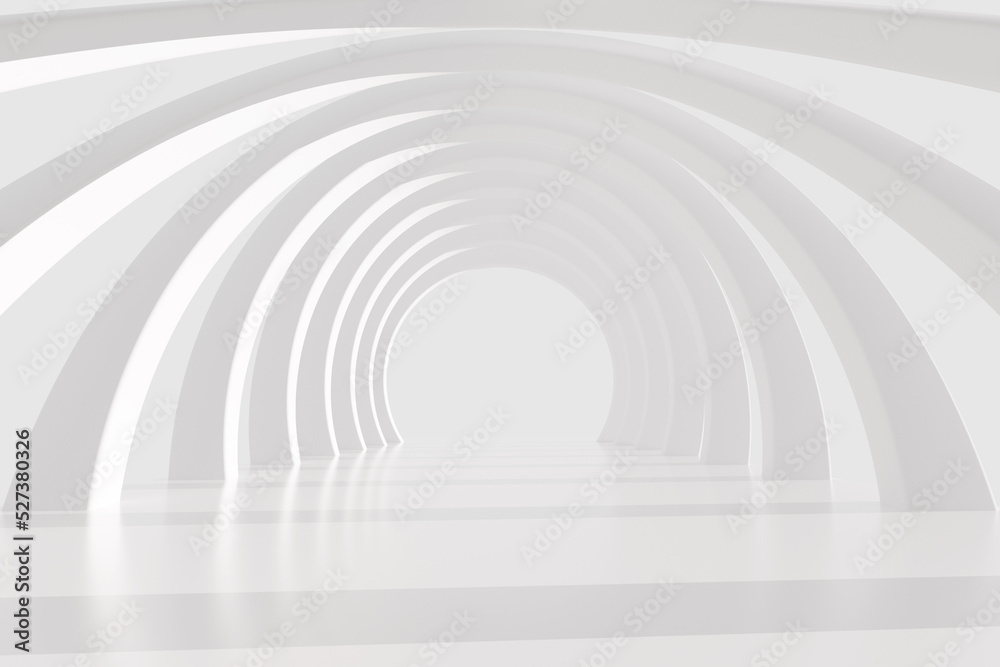 Poster Illuminated Empty Open Space, Corridor or Room Interior, White Abstract Modern Architecture Background. 3d Rendering