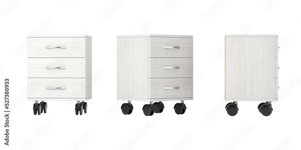 Aufkleber white modern room bedside table with wheels. 3d rendering