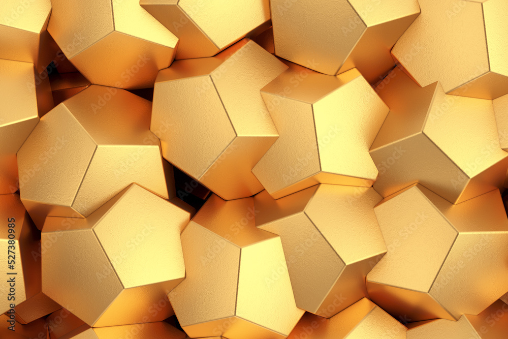 Aufkleber Golden Abstract Futuristic Polygons Platronic Cubes Structure Background. 3d Rendering