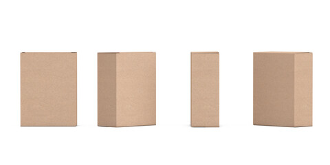 Brown Cardboard Paper Package Box Mockup in Different View. 3d Rendering