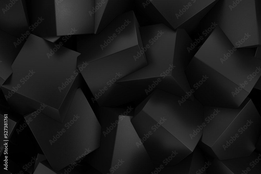 Fototapete black abstract futuristic polygons cubes structure background. 3d rendering