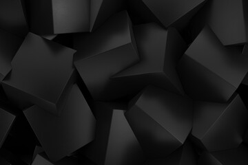 Fototapeta premium Black Abstract Futuristic Polygons Cubes Structure Background. 3d Rendering