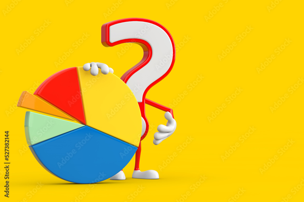 Aufkleber Question Mark Sign Cartoon Character Person Mascot with Info Graphics Business Pie Chart. 3d Rendering