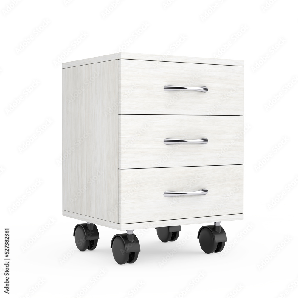 Poster white modern room bedside table with wheels. 3d rendering