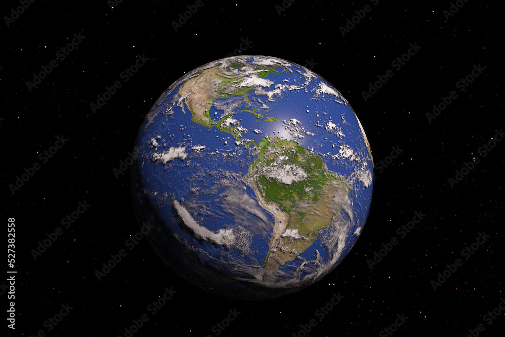 Poster Blue Planet Earth Globe View from Space. Elements of this image furnished by NASA. 3d Rendering.