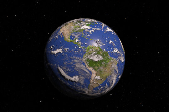 Blue Planet Earth Globe View from Space. Elements of this image furnished by NASA. 3d Rendering.