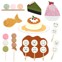 Set of traditional Japanese desserts vector.