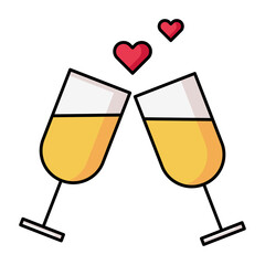 Two sparkling glasses of champagne icon.