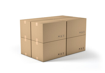 Stacked cardboard boxes isolated on white background