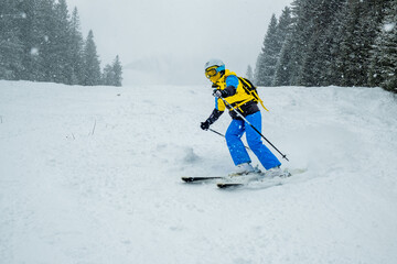 Fototapeta na wymiar woman skier on the slope