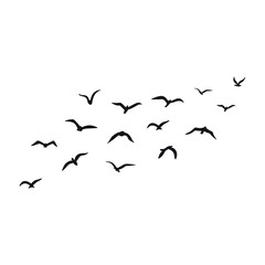 A flock of flying silhouette birds. Vector illustration