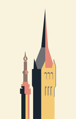 building house with spire.