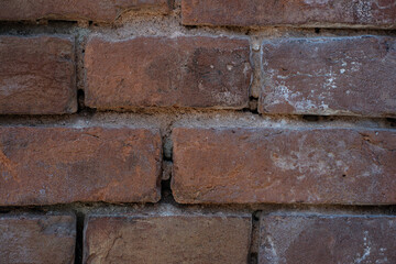 Old brick wall with ruined bricks. Aged grunge wall background. Vintage Texture. Vertical Web banner or Wallpaper With Copy Space for design.