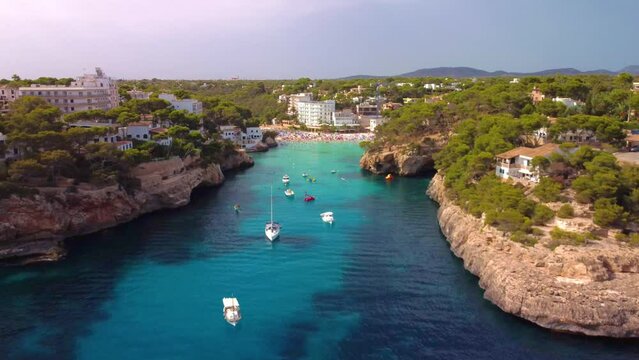 Aerial footage of the Cala Santanyi in Mallorca in Spain
