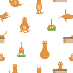 Fototapeta na wymiar Seamless pattern with a set of cats in different poses. Vector illustration for background, fabric and packaging. Flat.