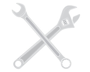 Two metal open-ended and adjustable wrenches isolated on white background white background. Repair tool. Vector illustration