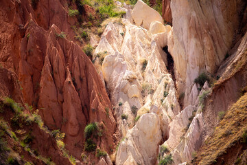 Natural unusual landscape red canyon of extraordinary beauty is similar to the Martian landscape. Multi-colored canyon fairy tale in Kyrgyzstan. Charyn Canyon. Amazing beautiful landscape.