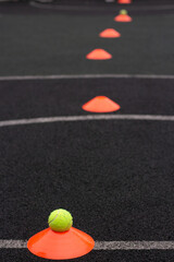 Plastic coasters for tennis balls for fun starts, relay races. Equipment for children's relay races.