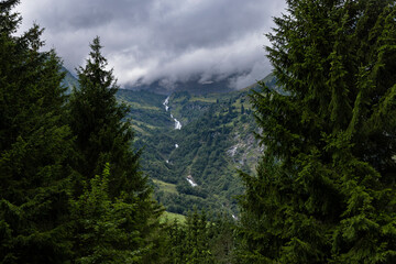 Ferleiten, Austria, August 2022, double rainbow near the Wasserfall Erlebnisweg waterfall in the...