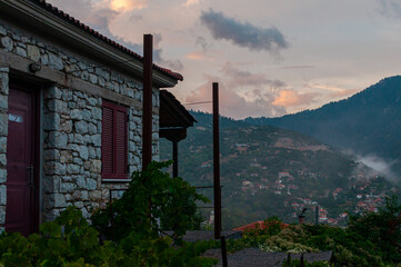 Traditional Greek Stone House On Mountain Valley
