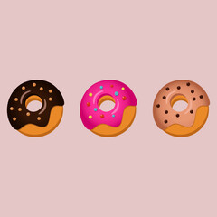Glazed doughnuts with sprinkles. Donuts. Vector illustration.