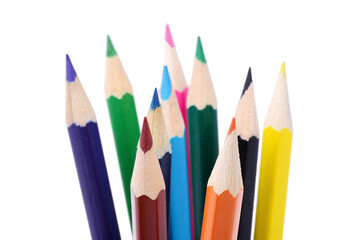 Colored pencils isolated on a white transparent background, back to school, drawing supplies