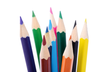 Colored pencils isolated on a white transparent background, back to school, drawing supplies