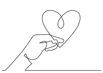 One continuous line drawing of hand holding heart.vector illustration