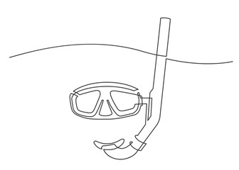 Continuous one line drawing scuba diving mask with snorkel. Diving mask. Mask and snorkel for swimming.  Vector illustration