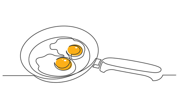 Continuous line drawing of fried egg on a pan. Vector illustration