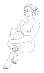 Silhouettes of a girl in a modern one line style. Continuous lady line drawing, aesthetic outline for home decor, posters, wall art, stickers, logo. Vector illustration.
