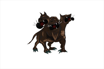 Cerberus hellhound Mythological three-headed dog the guard of the entrance to hell. Hound of Hades. Isolated tattoo style vector illustration