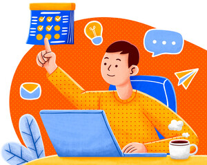 People working with laptop in flat design style